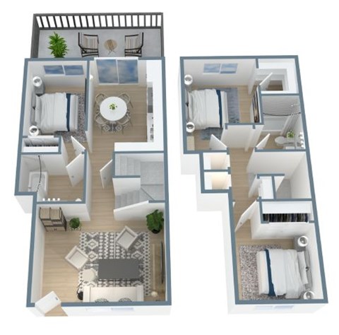 Floor plan for 3 beds, 2 baths, 1124 sqft